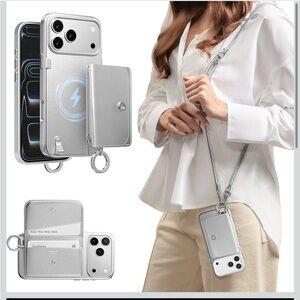 Silver Phone Case with Card Holder and Strap